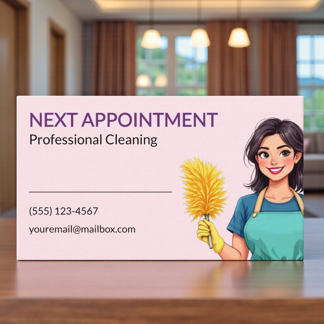 Woman Pink Cleaning Service Appointment Card Tidsbeställning Kort (Skapare uppladdad)