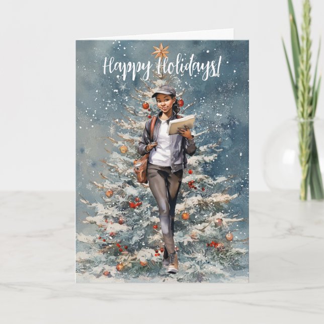 Woman Postal Carrier Julgran Card Helgkort (Framsida)