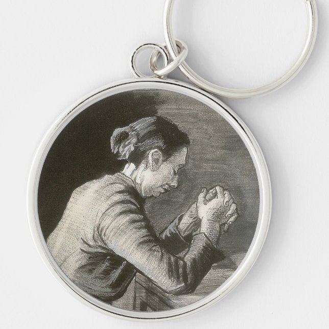 Woman Praying, Vincent van Gogh Rund Silverfärgad Nyckelring (Framsidan)
