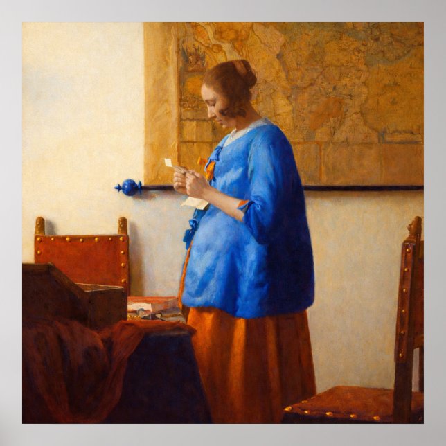 Woman reading a letter by Johannes Vermeer Poster (Framsidan)