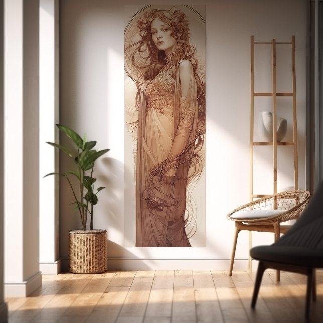 Woman Red Crayon Study Alphonse Mucha Art nouveau Poster (Skapare uppladdad)