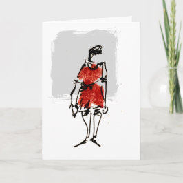 Woman Red Dress Feliz Cumpleanos Birthday Card Kort