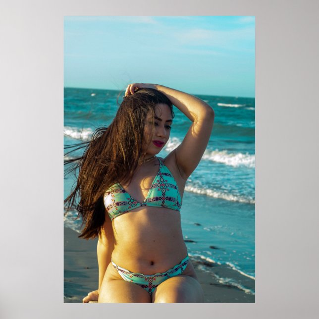 Woman Relaxing On A Sunny Beach Poster (Framsidan)