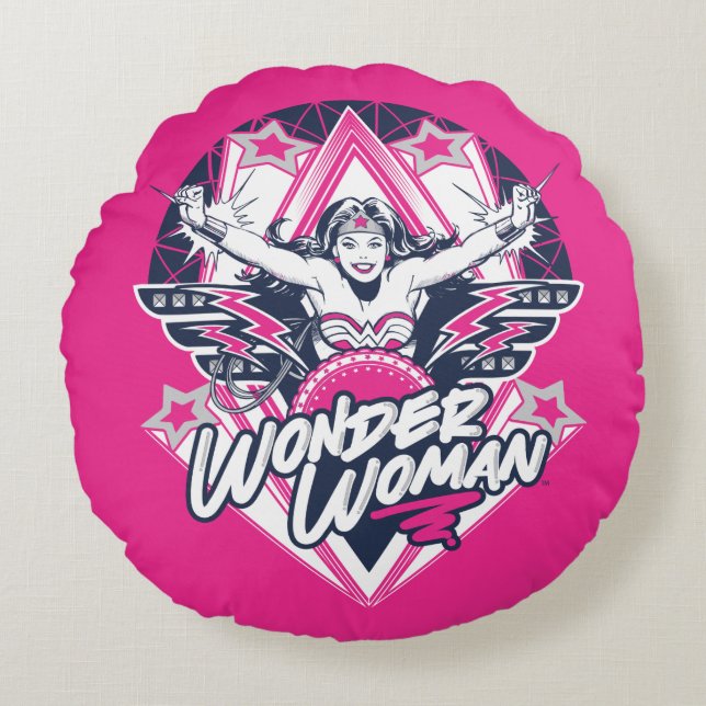  Woman Retro Glam Sten Graphic Rund Kudde (Framsidan)