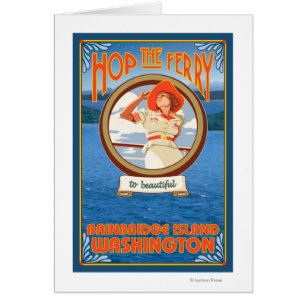 Woman Riding Ferry - Bainbridge Island, WA Hälsningskort