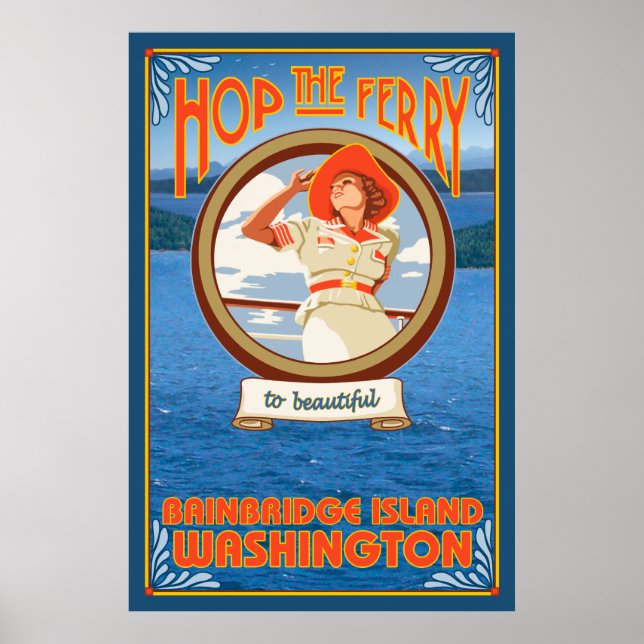 Woman Riding Ferry - Bainbridge Island, WA Poster (Framsidan)