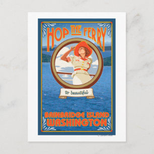 Woman Riding Ferry - Bainbridge Island, WA Vykort