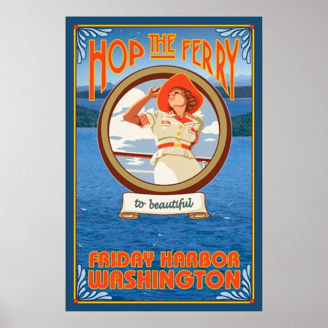 Woman Riding Ferry - Fredag Harbour, Washington Poster (Framsidan)