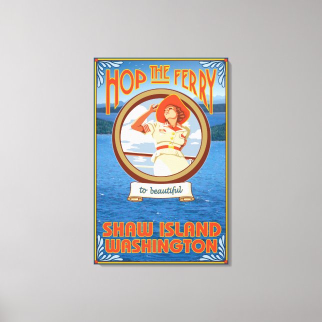 Woman Riding Ferry - Shaw Island, Washington Canvastryck (Framsida)