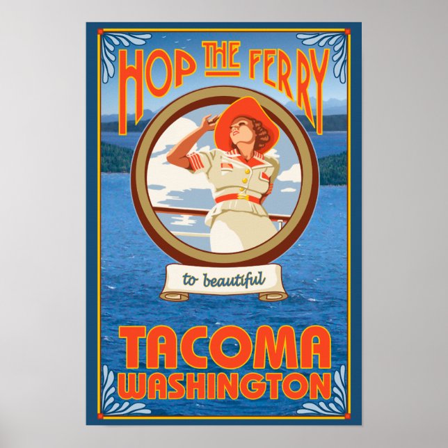 Woman Riding Ferry - Tacoma, Washington Poster (Framsidan)