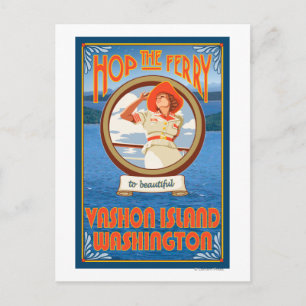 Woman Riding Ferry - Vashon Island, Washington Vykort