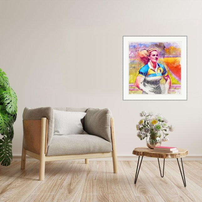 Woman Rugby Player - Vattenfärgsutskrift Poster (Woman Rugby Player Watercolour.
Artist: Roger Smith)