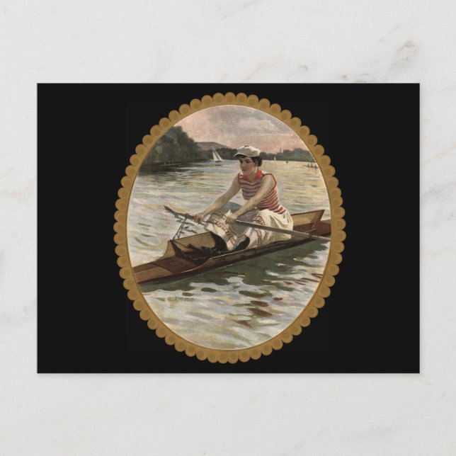 Woman Rwing Scull på vackra Sjö Vykort (Framsida)