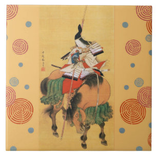 WOMAN SAMURAI TOMOE GOZEN HORSEBACK Japansk konst Kakelplatta