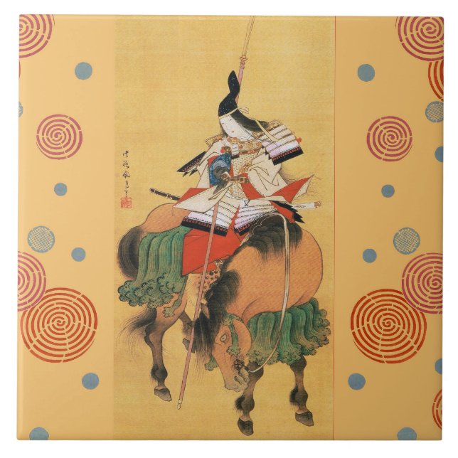 WOMAN SAMURAI TOMOE GOZEN HORSEBACK Japansk konst Kakelplatta (Framsidan)