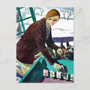 Woman & Scottie Hund Planting Seeds Helgdag Postca Helg Vykort