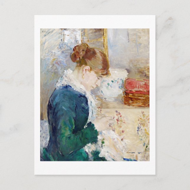 Woman Sewing, Berthe Morisot Vykort (Framsida)