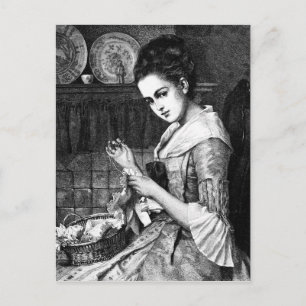 Woman Sewing Vykort