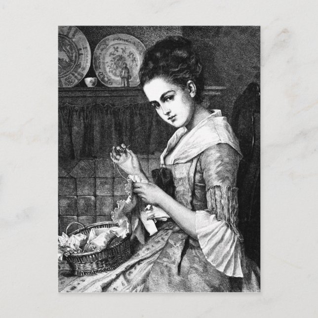 Woman Sewing Vykort (Framsida)
