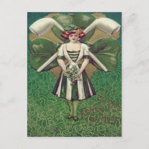 Woman Shamrock Clay Pipe Vykort