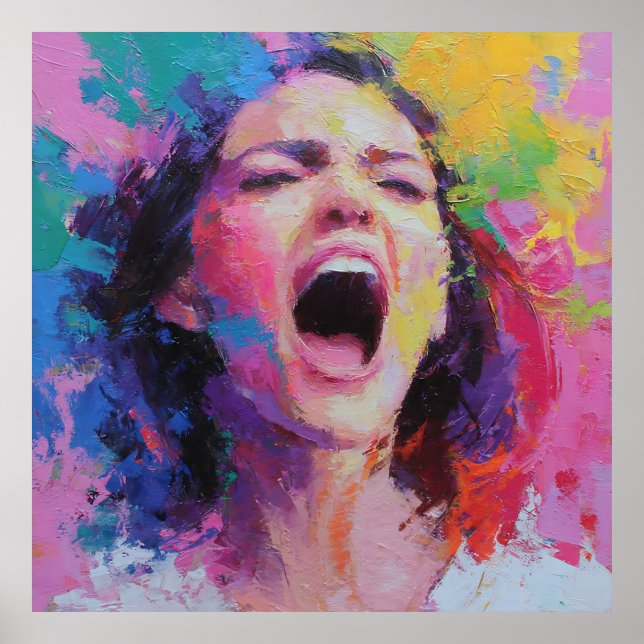 Woman Shouting Abstract Colors Expressive Acrylic  Poster (Framsidan)