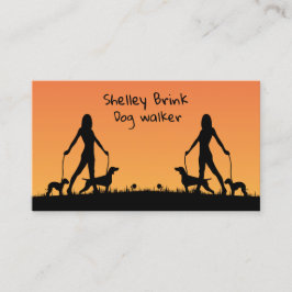 Woman Silhouette Walking Hundar Cute Dog Walker Visitkort