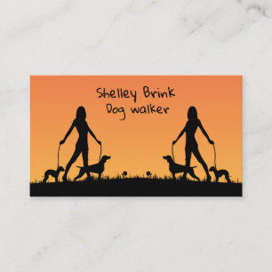 Woman Silhouette Walking Hundar Cute Dog Walker Visitkort