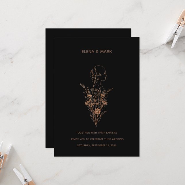 Woman Silhouette Wedding Invitation Inbjudningar (Fram/Back In Situ)