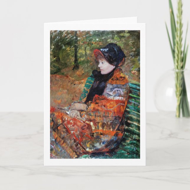 Woman Sitta på Bench, Mary Cassatt Kort (Framsida)