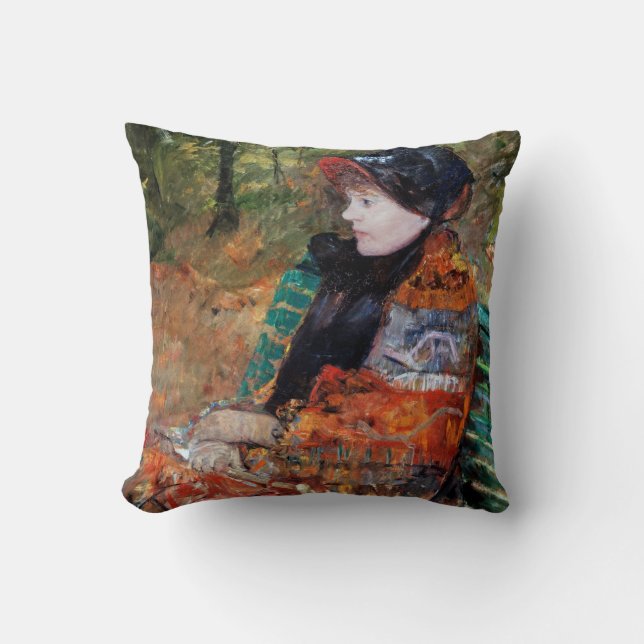 Woman Sitta på Bench, Mary Cassatt Kudde (Framsida)