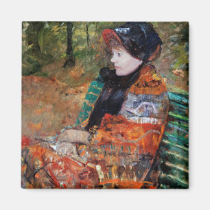 Woman Sitta på Bench, Mary Cassatt Magnet