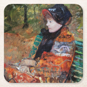 Woman Sitta på Bench, Mary Cassatt Underlägg Papper Kvadrat