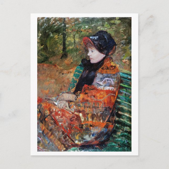 Woman Sitta på Bench, Mary Cassatt Vykort (Framsida)