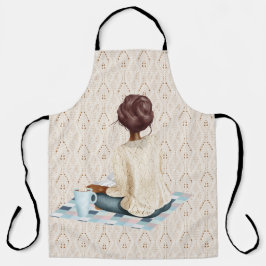 WOMAN SITTA PÅ BLANKET MED HETT BVERAGE