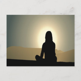 Woman Sitta Sunset Silhouette Vykort