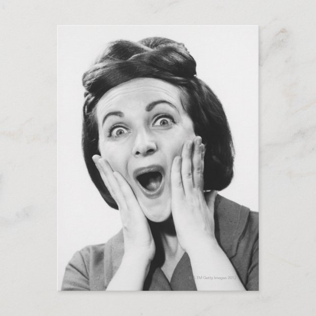 Woman Skapar Ansikte Vykort (Framsida)