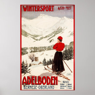 Woman Skier bortser från Adelboden Poster