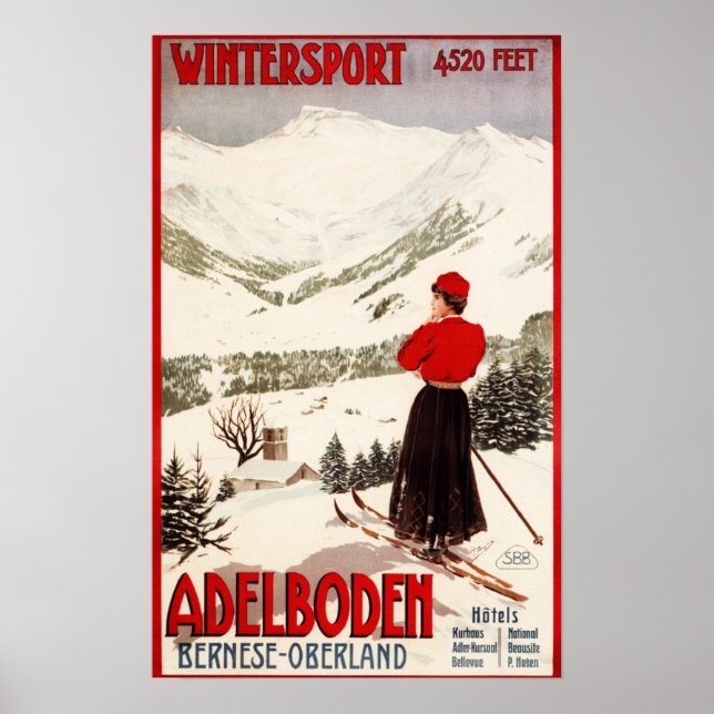 Woman Skier bortser från Adelboden Poster (Framsidan)