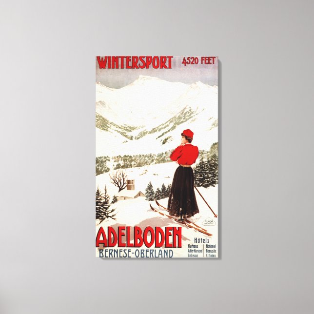Woman Skier bortser från Adelboden Poster Canvastryck (Framsida)