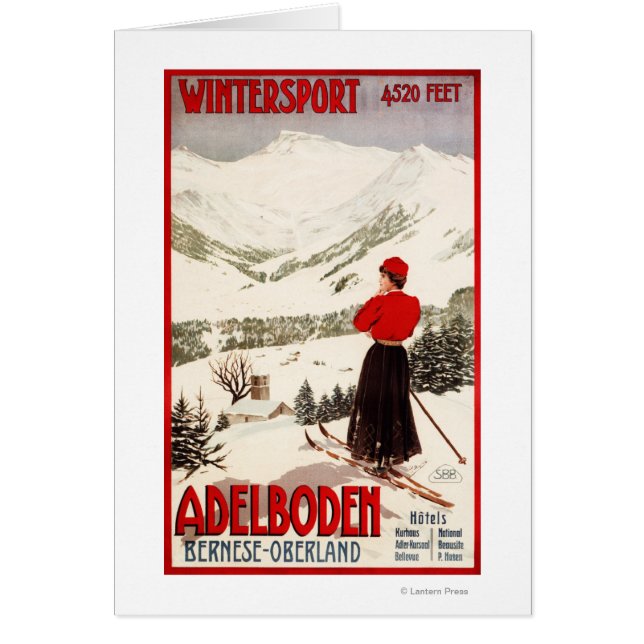 Woman Skier bortser från Adelboden Poster Hälsningskort (Framsidan)