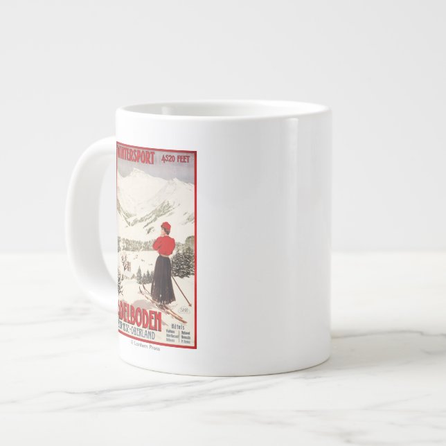 Woman Skier bortser från Adelboden Poster Jumbo Mugg (Framsida vänster)