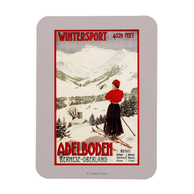 Woman Skier bortser från Adelboden Poster Magnet (Vertikal)