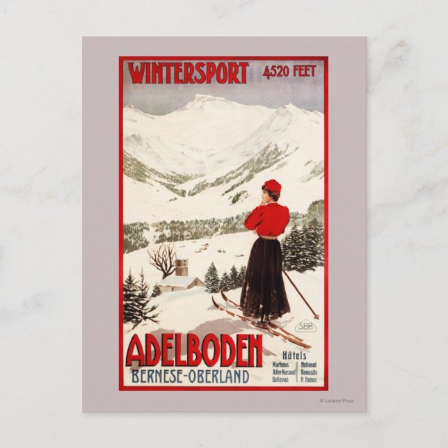 Woman Skier bortser från Adelboden Poster Vykort (Framsida)