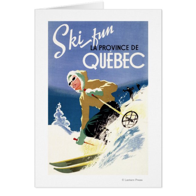 Woman Skiing - både engelska och Fransk Poster Hälsningskort (Framsidan)