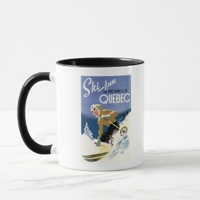 Woman Skiing - både engelska och Fransk Poster Mugg (Vänster)
