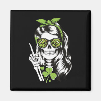 Woman Skull St. Patricks Day Messy Bun _1  Magnet