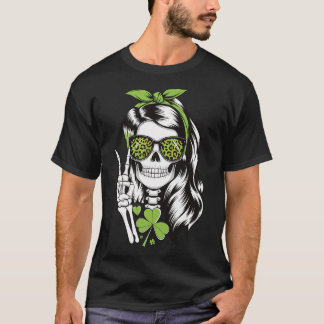 Woman Skull St. Patricks Day Messy Bun _1  T Shirt