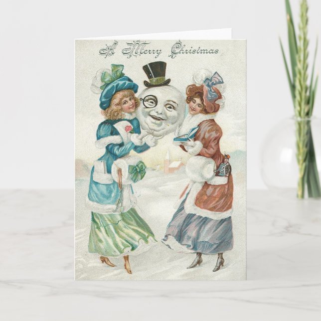 Woman Snögubbe Cigarette Monocle Top hat Helgkort (Framsida)