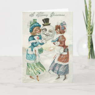 Woman Snögubbe Cigarette Monocle Top hat Helgkort