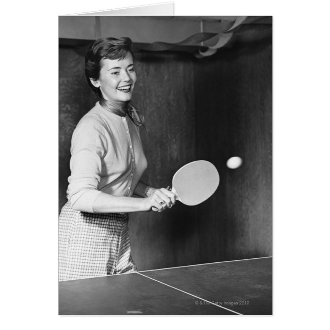 Woman Spela Bord Tennis Hälsningskort (Framsidan)